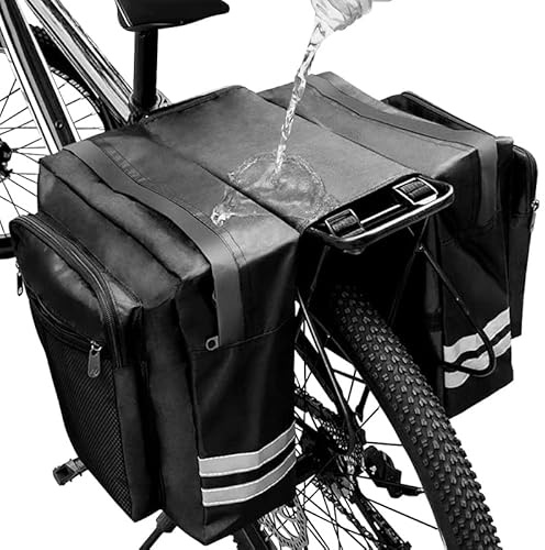 FOUTPFahrradtasche Gepäckträger,Fahradtaschen Hinten Gepäckträge Wasserdichtt,30L Fahrradtaschen für Gepäckträger Doppelt,Satteltaschen für Fahrrad mit Fluoreszierenden Streifen (Schwarz)