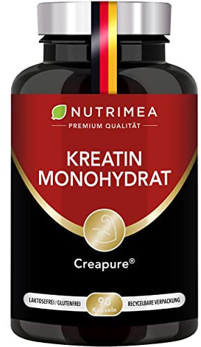 KREATIN MONOHYDRAT 3000 mg - Creapure® - Ohne Zusatzstoffe - 100% reine Formel - Leistungssport - körperliche Leistungsfähigkeit - Vitalität - 90 vegane Kapseln - Nutrimea