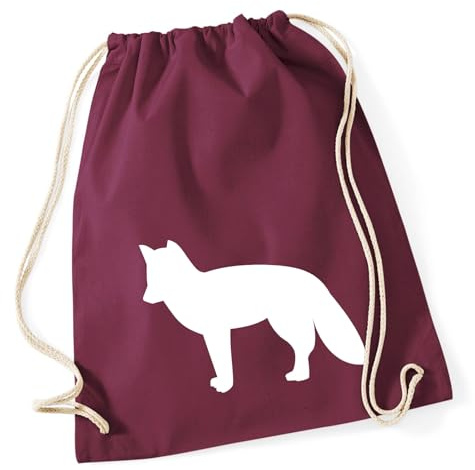 Huuraa Turnbeutel Fuchs Silhouette Geschenk | Sportbeutel 12 Liter Burgundy Baumwolle Dunkelroter Rucksack Geschenkidee Unisex Beutel mit Kordelzug Baumwollbeutel