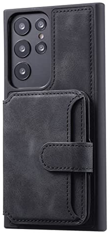 Coque pour Samsung Galaxy S23 Ultra/S23 Plus/S23,Boîtier De Téléphone en Cuir avec Fentes pour Cartes Et Protection De La Caméra Couverture Arrière,Noir,S23 6.1
