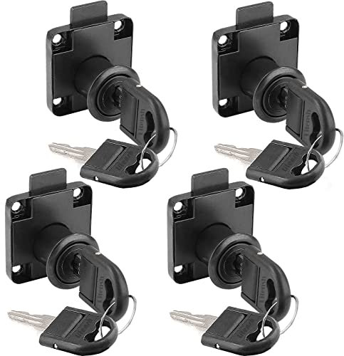 Litensh Cerradura de leva con llave igual, cerradura de seguridad para armario,Cerradura para muebles, gabinete, buzón, cajón, hogar, oficina (Negro, Paquete de 4)