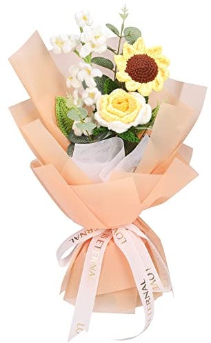 YIDADA Gehäkelter Blumenstrauß, handgefertigt, gestrickt, Blumenstrauß, künstliche Rose, Sonnenblume, Gänseblümchen, Dekoration, Tischdekoration, Muttertagsgeschenk