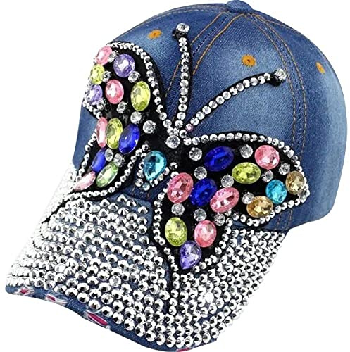 Vepoty Frauen Baseball Hut Bling Schmetterling Strass Kappe Einstellbar Casual Sport Cap Hip Hop Cap Outdoor Sonnenhut