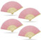 Grantop 4 Pcs Black Folding Hand Fan, Silk Fabric Bamboo Ribs Handheld Fan, Folding Chinese Fan for Wedding Christmas Party Prom Festival DIY Home Decorations (Pink)