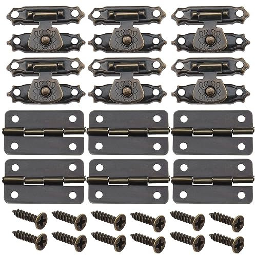 VGOL 36 Piezas Bronce Pestillos Caja Y Bisagras con Tornillos Bisagras Pequeñas Antiguas Bisagras de Puerta Vintage Accesorios para Caja de Madera Joyero Gabinete Bronce