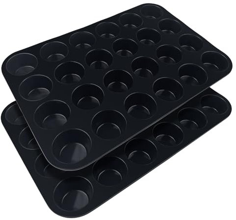 Fousenuk Lot de 2 Mini Moule Silicone Cake Muffins Cupcake, Moule Patisserie, Moules à Cupcakes et Muffins Gateau 33 X 22 X 2.5cm Noir, Plaque à Muffins Anti-Adhésif, pour Cupcakes, Brownies, Pudding