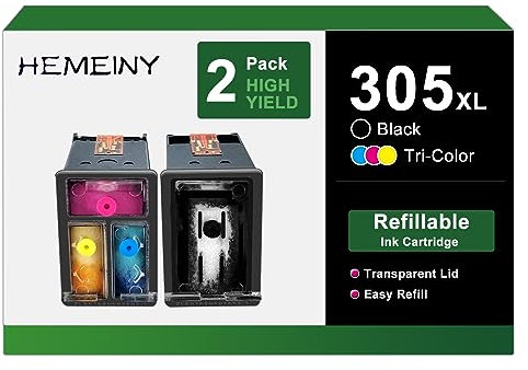HEMEINY 305XL Nachfüllbare Tintenpatrone kompatibel mit HP Envy 6000 6010 6020 6030 6052 6075 6400 6422 6430 6452 6458 DeskJet 2700 2720 2723 2752 1210 1215 Drucker 2300 2330 4100 4120 4130 4140 4158