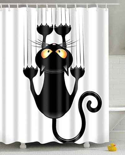 Leashy Tenda da doccia, design divertente con simpatico gatto, impermeabile, antimuffa, con ganci inclusi nero 120 x 180