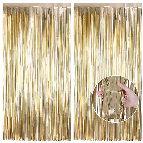 LICHENGTAI 2 Stück Metallic Lametta Vorhänge Folie Fransen Schimmer Luftschlangen Vorhang Matt Türvorhang Fliegenvorhang Wohnwagen Raumteiler Vorhang für Tür Fenster Party Weihnachten Hochzeit Deko
