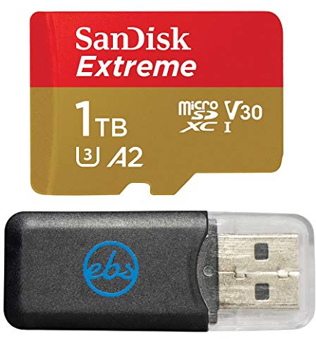SanDisk Carte mémoire microSDXC Extreme 1 To fonctionne avec drone DJI Série Mini 4 Pro (SDSQXAV-1T00-GN6MN) V30 A2 4K UHD UHS-I Bundle avec (1) lecteur de carte microSD Everything But Stromboli