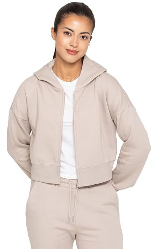989Zé ENZO Womens Hoodie Top Casual Fleece Cropped Sweatshirt With Hood Crop Hoody (UK, Alpha, L, Regular, Regular, Oatmeal With Zip)