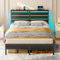 Rolanstar King Size Bed Frame 150x200 with RGB LED Lights, USB and Type-C Charging Station, Wood & Metal Headboard Bed with Shelf and Underbed Storage for Modern Bedrooms