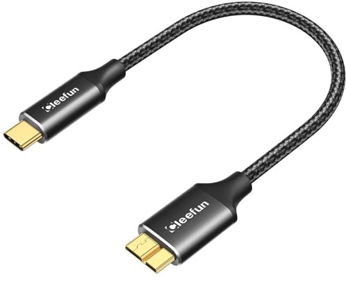CLEEFUN Micro USB vers USB C 0,3m, Câble de Disque dur Durable en Nylon USB 3.1 Micro-B (10Gbps), Compatible avec Seagate, WD, Toshiba, Samsung, Disque dur Externe Portable, Appareil Photo