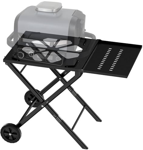 Raweao Chariots pour Barbecue pour Ninja Woodfire OG701, Pliable Chariot Plancha Extérieur, Support de Barbecue avec Roues avec Table d'appoint en Métal (Noir)