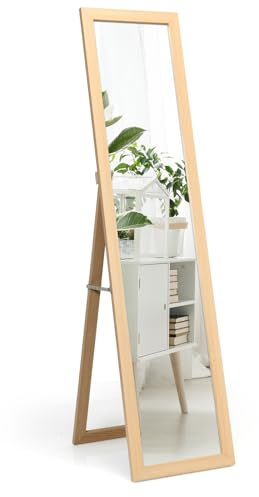 LIFEZEAL Miroir Mural Rectangulaire Long, Miroir Élégant sur Pied | Grand miroir sur pied 155 x 37 cm pour salon, chambre et salle de bain, finition naturelle