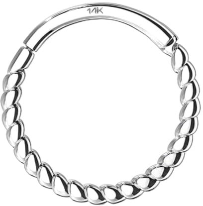 Piersando Piercing Ring Septum Nasenpiercing Nasenring Ohrpiercing Ohr Nase 585 Gold 14 Karat Universal Nasen Clicker Geflochten Weißgold - 1,2mm x 6mm