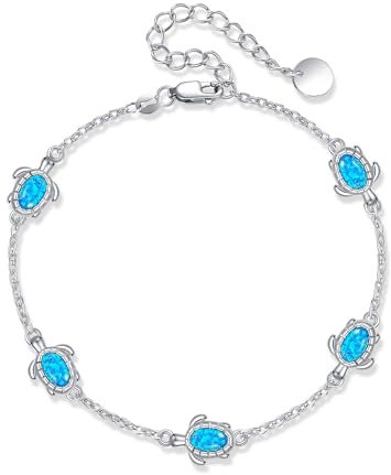 HUKKUN Schildkröten Armband Damen Silber 925: Schildkröte Armband mit Opal, Maritim, Geschenk für Frauen und Mädchen