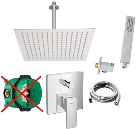 vanvilla Duschsystem mit Unterputz Duscharmatur von Hansgrohe Metropol Einhebelmischer und vanvilla Regendusche mit Armatur, Duschkopf eckig, Dusch-SET HG22-ob
