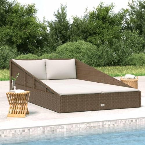 Rantry Gartenbett Sonnenliege Sonnenbett Doppelliege Doppelbett Gartenliege Möbel Relaxliege Liege Gartenmöbel Braun 201×139 cm Poly Rattan