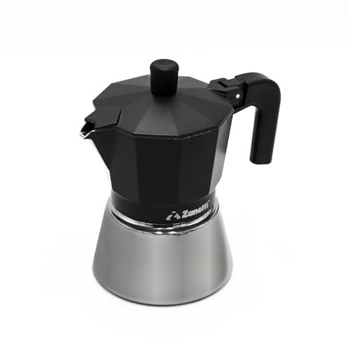 Zanetti, Star Espressokocher, Induktion, 6 Tassen, Espresso mit Kessel aus Edelstahl und Ergonymen Griffen, geeignet für Induktionsherde für 6 Tassen, Farbe Schwarz