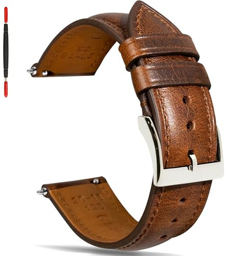 Gomvadr Quick Release Lederarmband, Vintage Öl gegerbt Pull-up Lederband Ersatz Uhrenarmbänder Männer Frauen 14mm 16mm 18mm 19mm 20mm 21mm 22mm 24mm (22mm, Tan/Silver Buckle/Match Stitch)