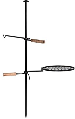 Camping Cooking Set, Height Adjustable Campfire Cooking Equipment, 360° Rotatable Swivel Grill Grate and Hanger Rod for Outdoor BBQ
