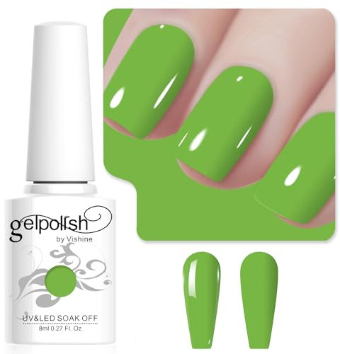 Vishine 8ml Vernis à Ongles Gel Semi Permanent Couleur Vert lime, Vernis Semi Permanent Soak Off UV LED Gel Polish Nail Art Manucure Salon DIY L231