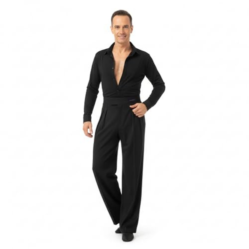 Ready4Dance Pantalone Tampico Uomo Latino Americano a Vita Alta, Nero, Ampio Volume con 2 Pieghe, Tasche Laterali, Taglio Slim alla Caviglia,Taglia XS a 3XL, Retro L