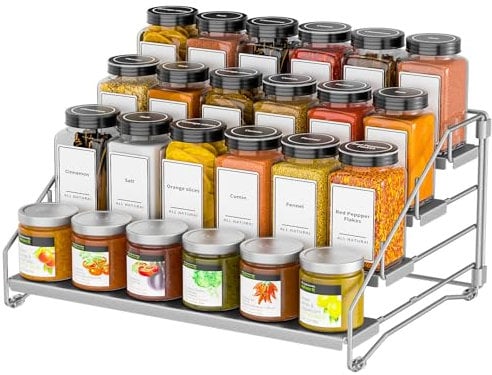 ZDDLOINP Porta Spezie Per Cucina, Portaspezie Salvaspazio A 4 Livelli, Profondità Regolabile Organizer Cucina, Per Bancone, Armadio (Grigio Set Di 1)