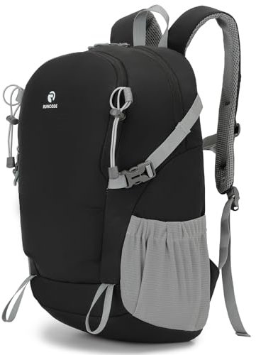 RUNCODE Wanderrucksack für Herren und Damen, 25 l, leichter Reiserucksack, Camping, Tagesrucksack für draußen, Schwarz, Lässig und modisch