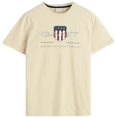Gant Herren T-Shirt - Regular Archive Shield, Rundhals, Kurzarm, Baumwolle, Print Beige (Dry Sand) L
