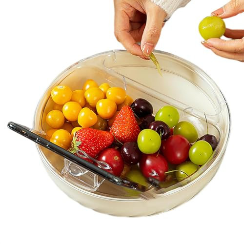 Snack Bowl with Phone Holder, Double Fruit Dish | Detachable Bowl with Phone Holder, Double Layer Drain Basket, Snack Containers, Plat Tray