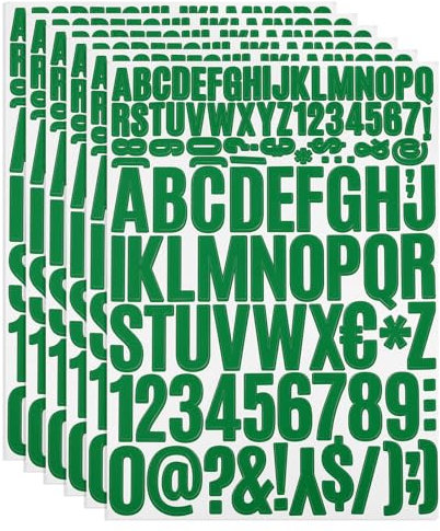 PATIKIL 6 Hojas Pegatinas de Letras y Números Adhesivas, Grande Alfabeto Número Pegatina de Vinilo Impermeable para Buzón, Señal de Dirección, Manualidades de Tarjetas, Verde Oscuro