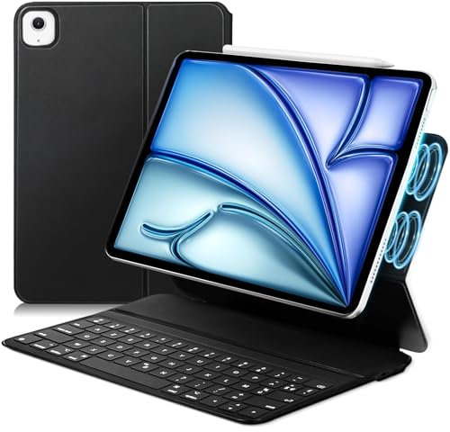 YUEJIDZ Clavier pour iPad Air 11 Pouces et Pro 11 (1ère à 4ème Génération), Coque AZERTY Français, Étui Magnétique Bluetooth Ultra Fin