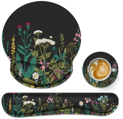 3 en 1 Kit de Repose Poignet Clavier, Tapis de Souris+Repose-Poignet Clavier+Sous-Verres, Appui Poignets Clavier Ergonomique, Tapis de Souris en Mousse à mémoire pour Bureau, Jeu, Ordinateur
