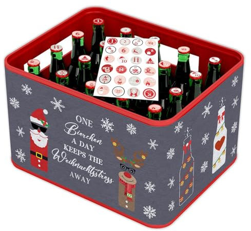 Bier Adventskalender 2025, Adventskalender Bier für Männer Bierkasten - Banderole aus Filz mit Klettverschluss und 24 Aufkleber Adventskalender Zahlen für Bierkalender