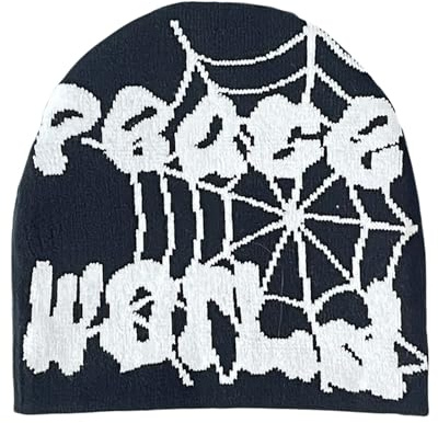 2THESTARS Y2K Beanie Trendy Wool Acrylic Graphic Beanie with Gothic Spider Pattern for Women and Men Winter Warm Beanies