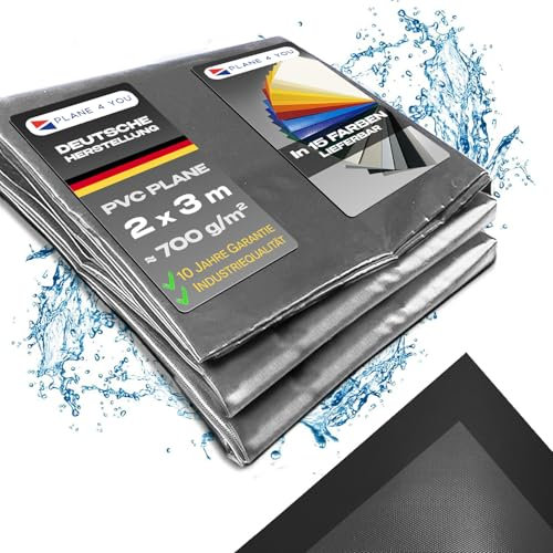 Abdeckplane Wasserdicht 2x3m I Ohne Ösen I Grau - Glänzend I Abdeckung für Gartenmöbel, Sandkasten, Pool und Boot I PVC LKW Plane Meterware I Gewebeplane I Tarp I mit Randverstärkung