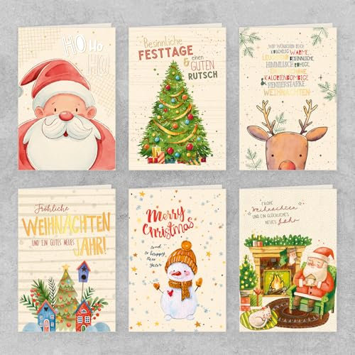 Skorpion GreenLine Weihnachtskarten Set 6 Stück inkl. Umschlag Weihnachtsgrüße Frohe Weihnachten Handmade Recycling Glückwunschkarte aus 100% baumfreien Zuckerrohrpapier