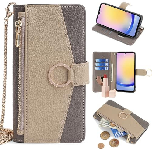 Wuhaizher for iPhone XR Case Zip Shockproof Leather Flip Folio Wallet Phone Cover for Girls Women with Mirror Stand Card Holder Silicone Zipper Purse Case for iPhone XR, Grey