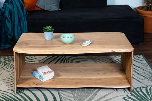 SAM B-Ware Couchtisch Lia| 115 x 55 x 45 cm | Akazienholz massiv & naturfarben | Beistelltisch mit Ablage | Echte Baumkante
