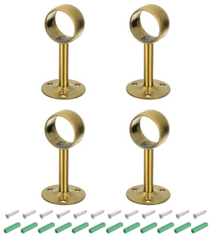 sourcing map 4 Pcs 1.26 Inch Curtain Rod Holder, Ceiling Mount Pipe Flange Socket, Stainless Steel Closet Rod Bracket with Screws, Gold