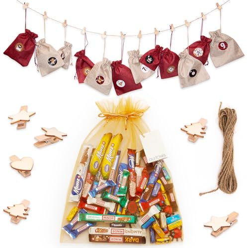 GUSTONE. Adventskalender DIY Munz Minor Schweizer Schokoladen Weihnachtskalender zum selber Befüllen und Aufhängen Geschenk-Set
