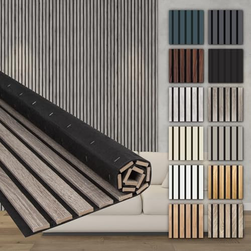 HEXIM Akustikpaneele Holz 278x60cm - Holzpaneele Wand Lamellenwand flexibel MDF Wandpaneele TV Wandverkleidung Holzwand Eiche dunkelbraun (6 Paneele / 10,02 m² Vintage Oak - AP07)