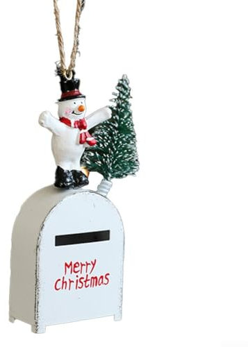 Weihnachtsbaum-Dekoration, Weihnachtsbriefkasten-Anhänger mit Weihnachtsmann, Schneemann, Baum und Elch, für Weihnachtsfeier (weiß)