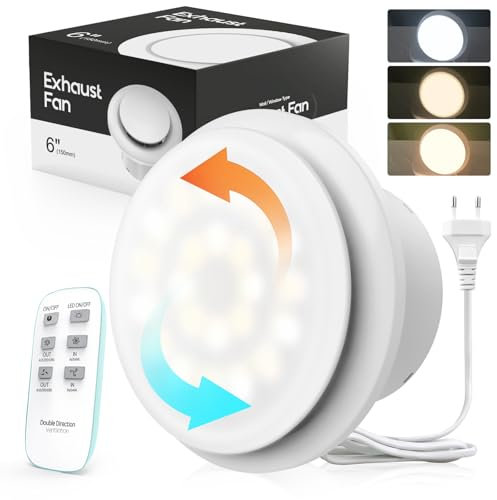 SBONNI Extracteur d'Air 150mm - VMC Salle de Bain Silencieux avec Télécommande, Bidirectionnel, 2 Vitesses et LED. Puissant Ventilateur Économe en Énergie pour Salle de Bain Cuisine Toilette Garage