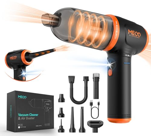 MECO ELEVERDE 4 in 1 Staubgebläse Druckluf, 3-Gang 110000U/ Air Duster, 16000pa Staubsauger, 2 Stunden Schnellladung, mit Düsen, Geeignet für PC, Laptop, Auto zubehör, Tastatur Reinigung (Orange)