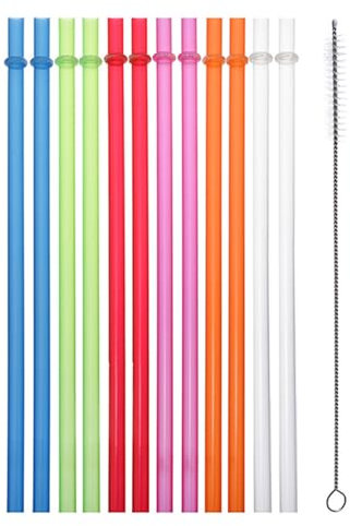 13 Inch Clear Reusable Plastic Replacement Drinking Straws Extra Long for 30oz 40oz 60oz Mason Jar Tumblers,Dishwasher Safe,Set of 12 Pcs Straws with Cleaning Brush (11inch, Clear)