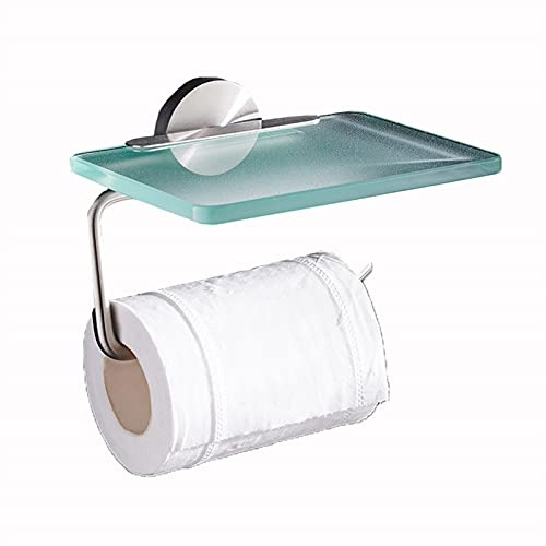 Toilettenpapierhalter Wand-montiert mit Glas Ablage Klopapierhalter Papierhalter für Badezimmer, 14.8cm