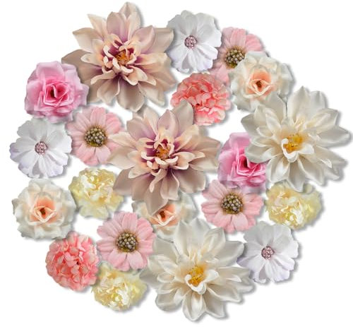 SHUOHONG 40 Stück Kunstblumen zum Basteln, Klein Blumenköpfe 4~8 cm, Blumen Deko, Künstliche Blumen, Rosen Hortensien Fake Blumen, Artificial Flowers für Tortendeko Hochzeitsdeko (Rosa)